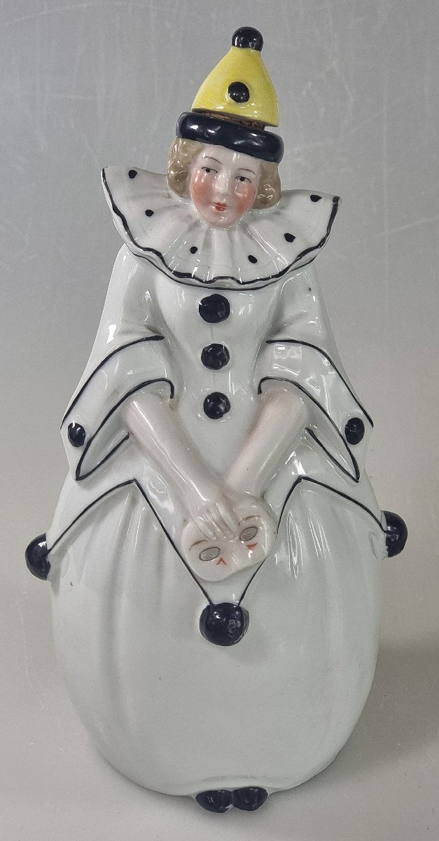 Antique German Porcelain Perfume Bottle – Pierrot Art Deco – Germany 7418
