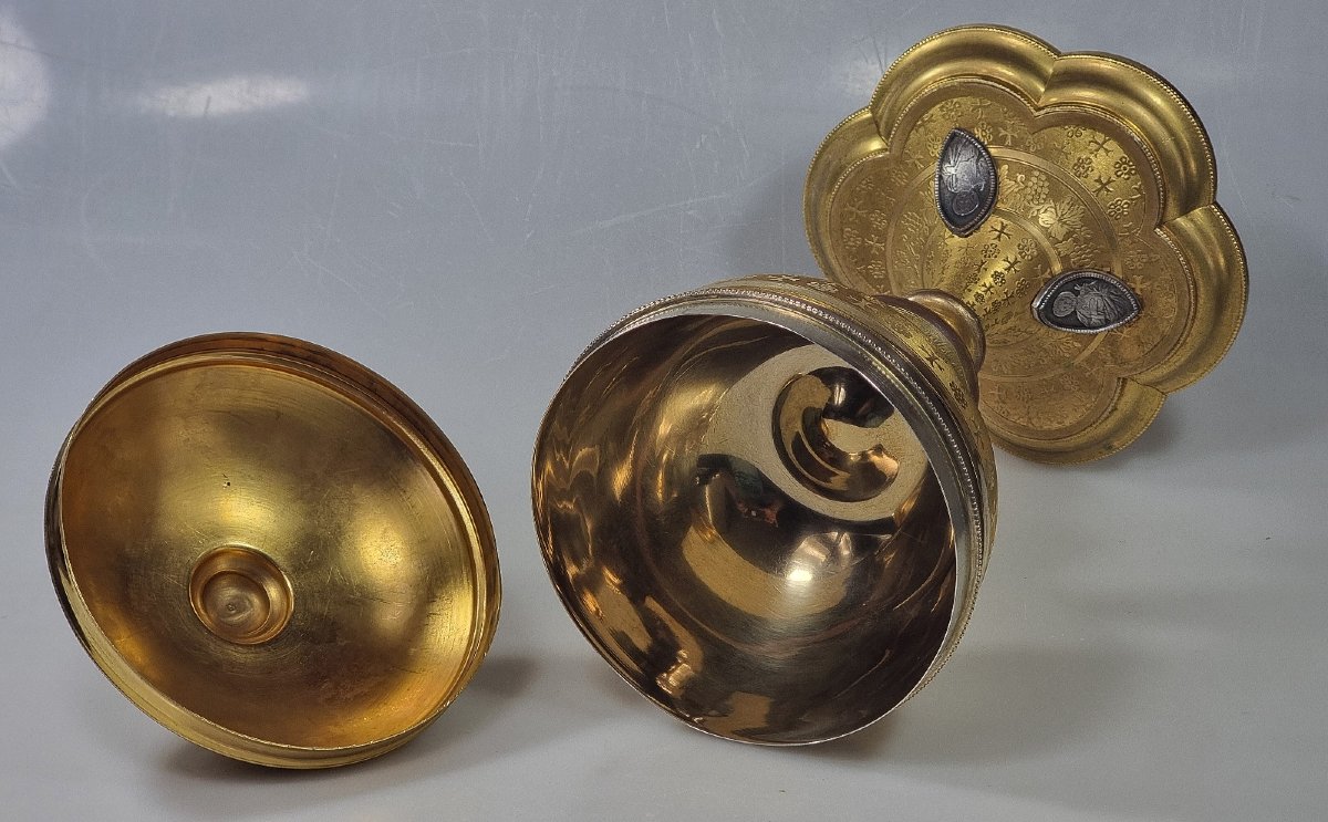 Ciboire ancien français par Favier Frères – coupe en argent et bronze doré-photo-6