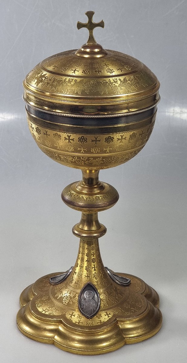 Ciboire ancien français par Favier Frères – coupe en argent et bronze doré