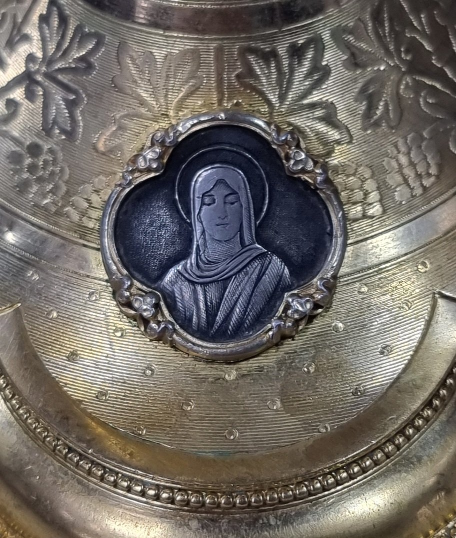 Calice ancien français en bronze doré avec coupe en argent – XIXe siècle-photo-4