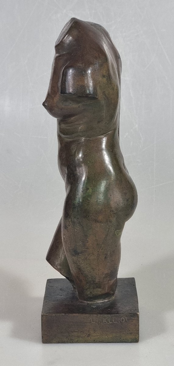 Antique Bronze Female Torso—signed L. Alliot-photo-2