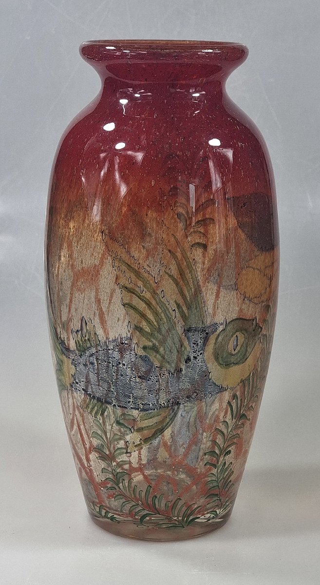 Antique Johnolyth Glass Vase With Fish And A Dragonfly – Ernst Hantich & Co., Haida,-photo-2