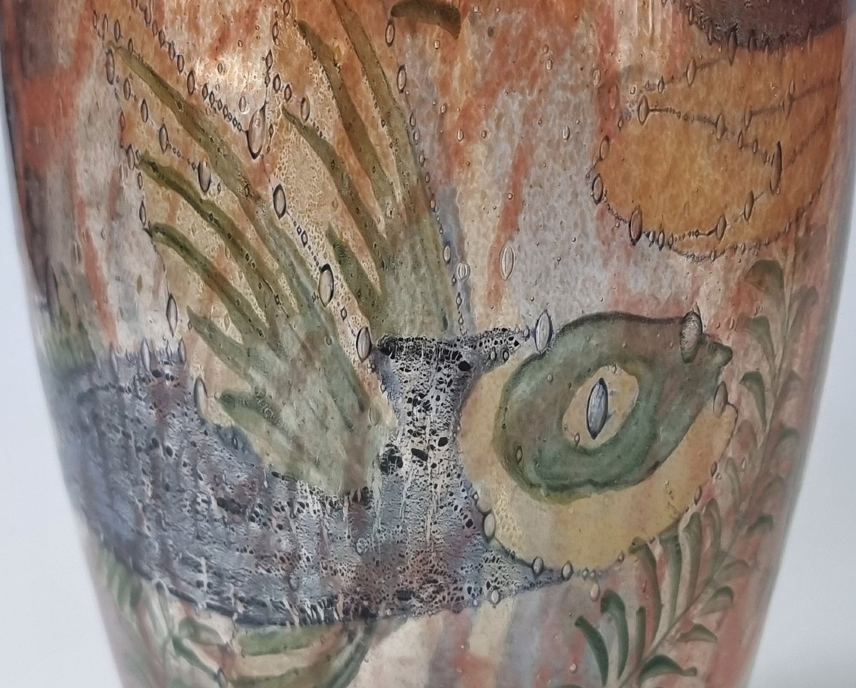 Antique Johnolyth Glass Vase With Fish And A Dragonfly – Ernst Hantich & Co., Haida,-photo-1