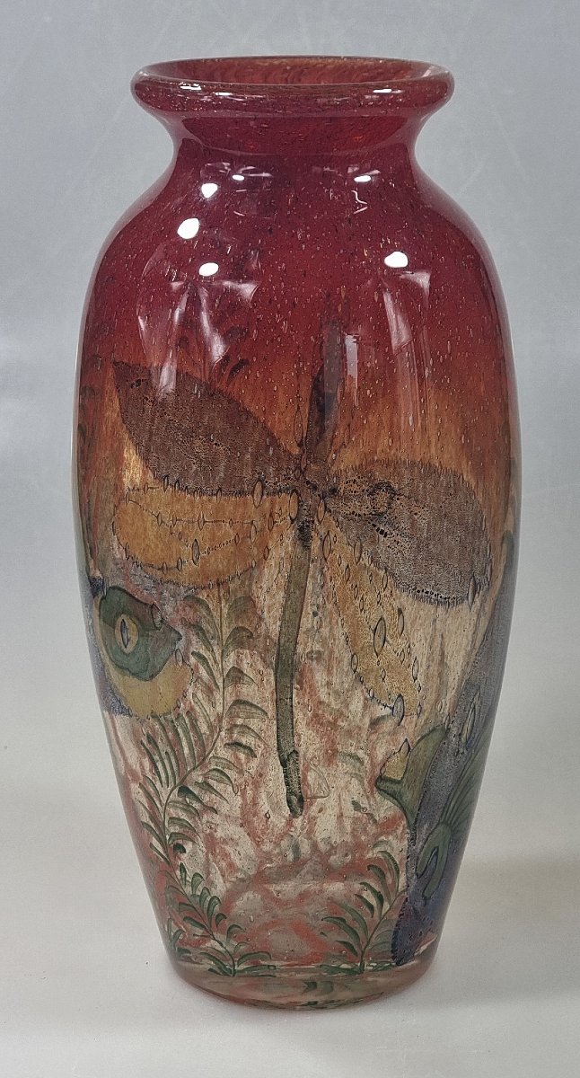 Antique Johnolyth Glass Vase With Fish And A Dragonfly – Ernst Hantich & Co., Haida,