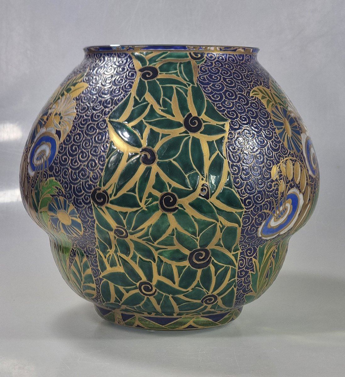 Daum / Leune  Grand vase boule en verre Art Déco, décor attribué à Auguste Heiligenstein 1925-photo-2