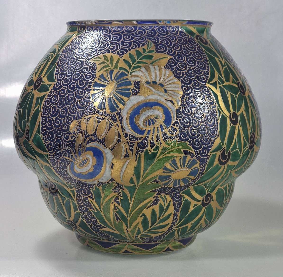 Daum / Leune  Grand vase boule en verre Art Déco, décor attribué à Auguste Heiligenstein 1925-photo-4