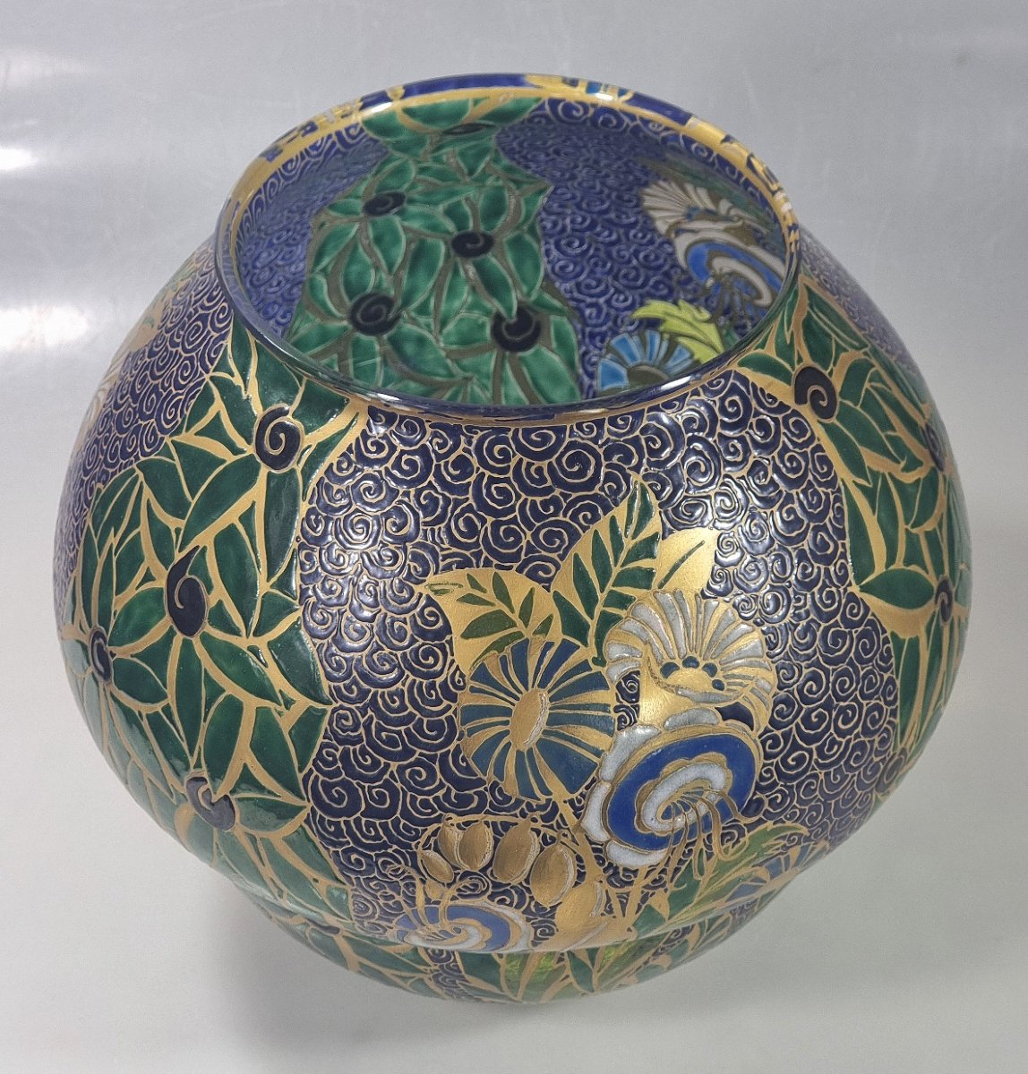Daum / Leune  Grand vase boule en verre Art Déco, décor attribué à Auguste Heiligenstein 1925-photo-5