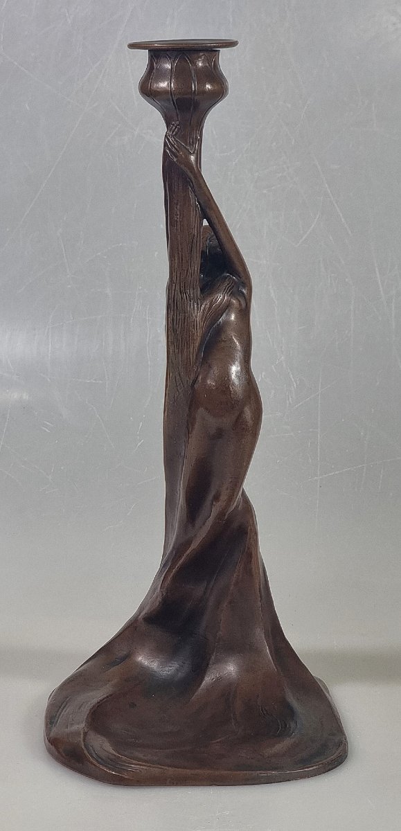 Bougeoir Art Nouveau – Figure féminine en bronze – Modèle 3430-photo-3