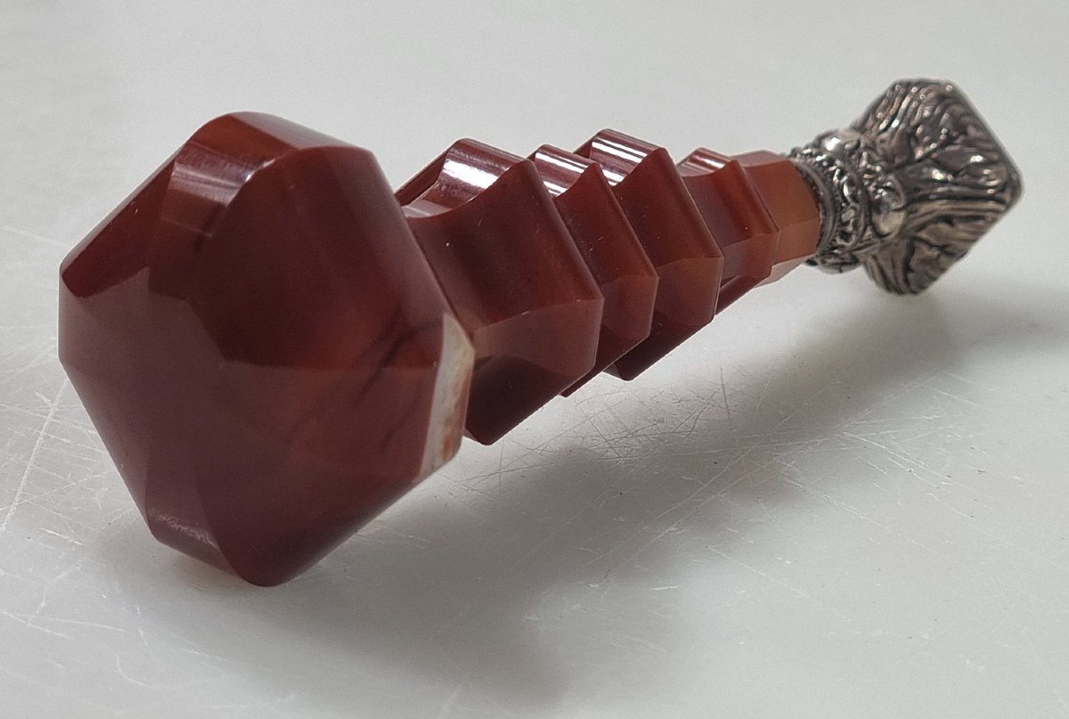 Antique French Seal Made Of Agate And Silver, Hallmarked-photo-4