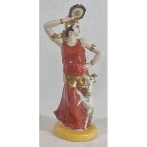 Lampe à parfum en porcelaine Art déco – danseuse exotique avec chèvre bondissante, scène érotiq