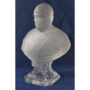 Buste en cristal du pape Pie IX par St. Louis, verre dépoli 