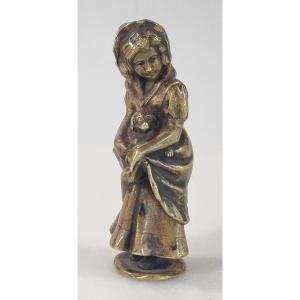 Antique Bronze Seal Depicting A Woman With A Dog – Circa 1900