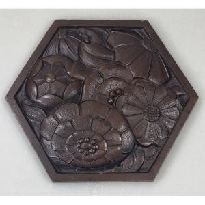 Plaquette florale française en bronze Art déco, style Süe et Mare – vers 1925