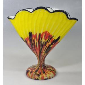 Art Deco Fan Vase By Franz Welz – Speckled Bohemian Glass – Circa 1930