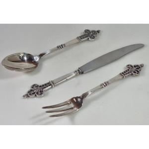 Christofle Renaissance Three-piece Silverware Set In 0.925 Sterling Silver – Cardeilhac Model