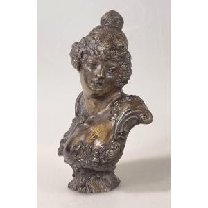 Ancien cachet français en bronze avec buste féminin – XIXe siècle