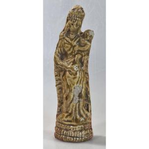 Glazed Earthenware "virgin And Child" – Ligron, 18th Century