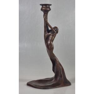 Bougeoir Art Nouveau – Figure féminine en bronze – Modèle 3430