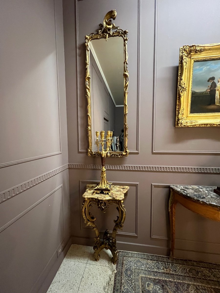 Paire De Consoles Et Miroirs En Bois Doré De Style Louis XV-photo-3