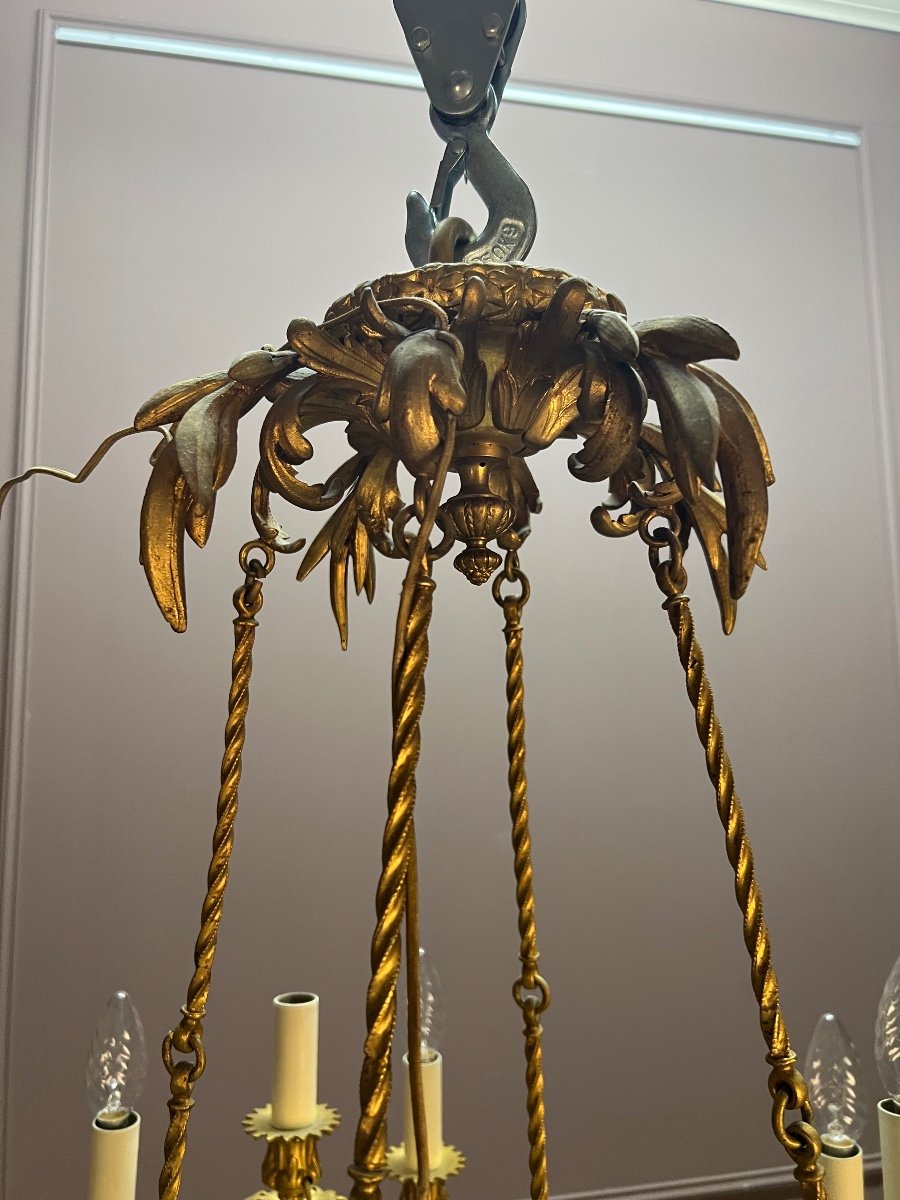 Chandelier In Gilt Bronze And Porcelain-photo-2