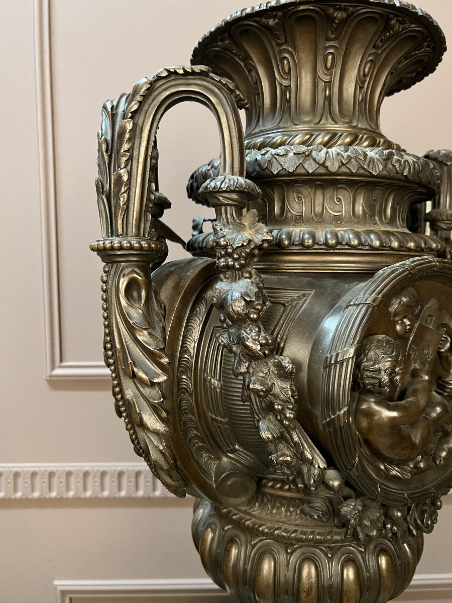 Large 19th Century Patinated Bronze Vase-photo-1