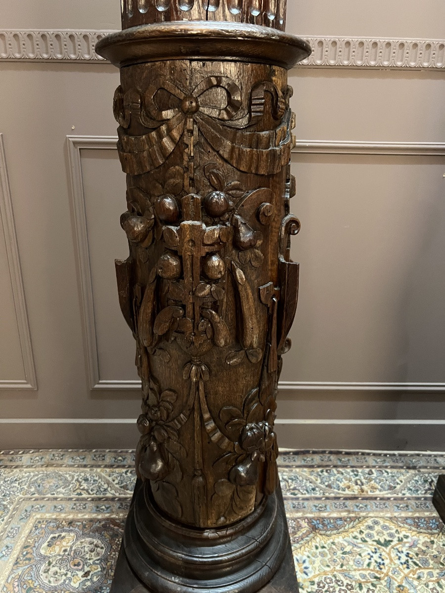 Grande Paire De Colonnes Corinthiennes En Chêne 2m62 X 36cm-photo-3