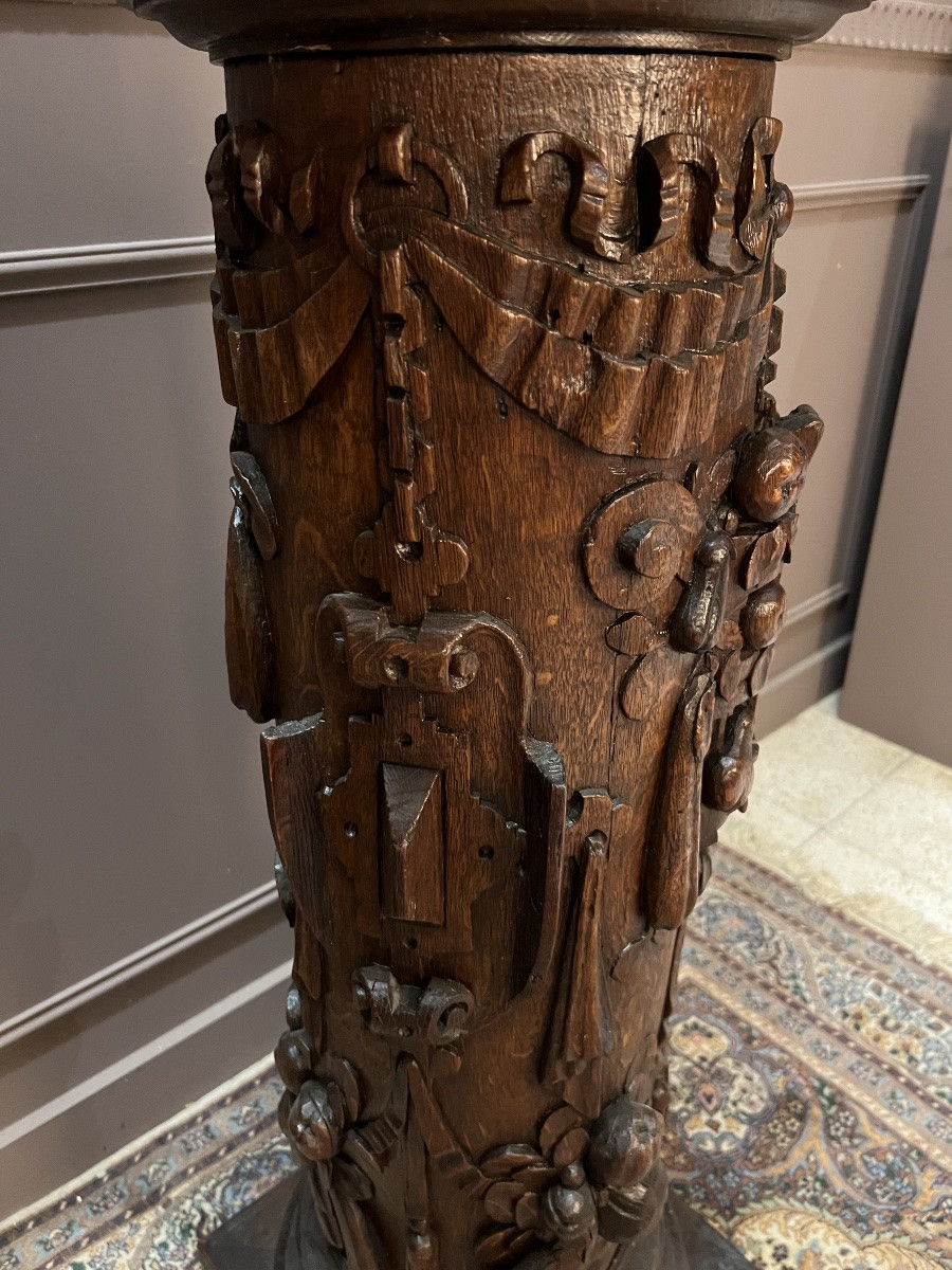 Grande Paire De Colonnes Corinthiennes En Chêne 2m62 X 36cm-photo-1