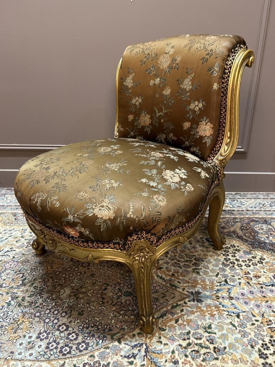 Ensemble de chauffeuse et tabouret en bois doré de style Louis XV-photo-3