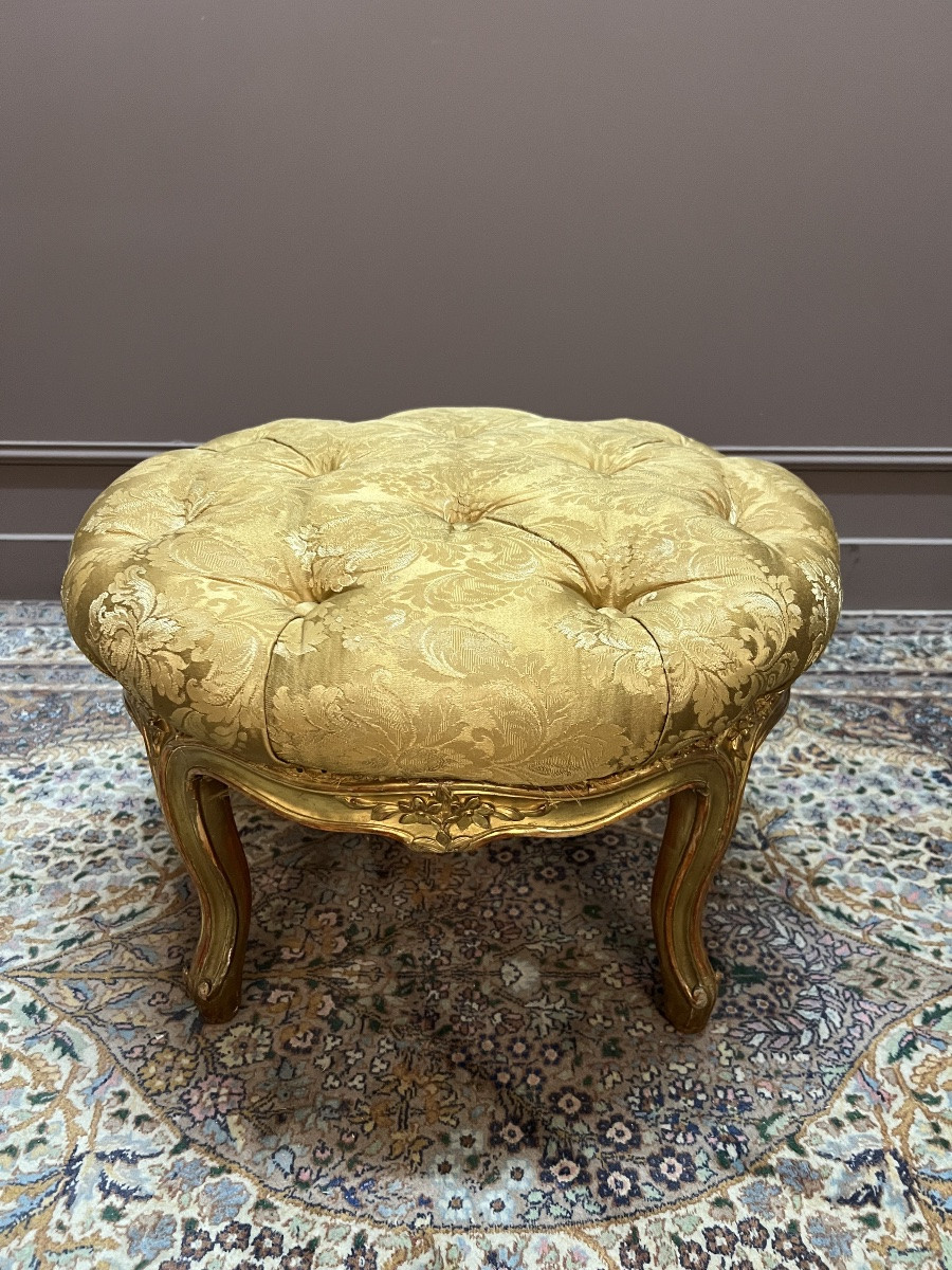 Ensemble de chauffeuse et tabouret en bois doré de style Louis XV-photo-4