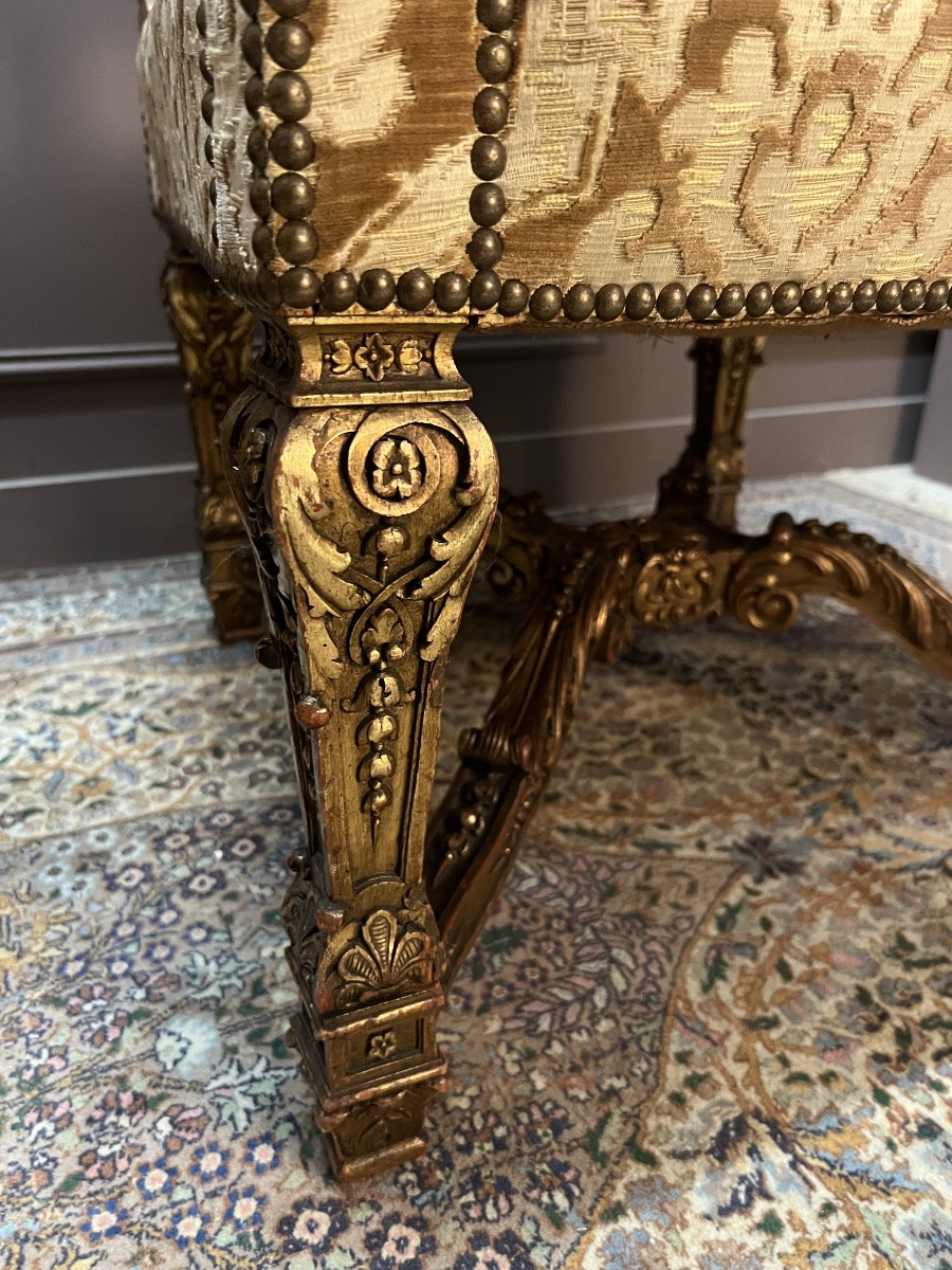 Pair Of Louis XIV Armchairs In Gilded Wood-photo-1