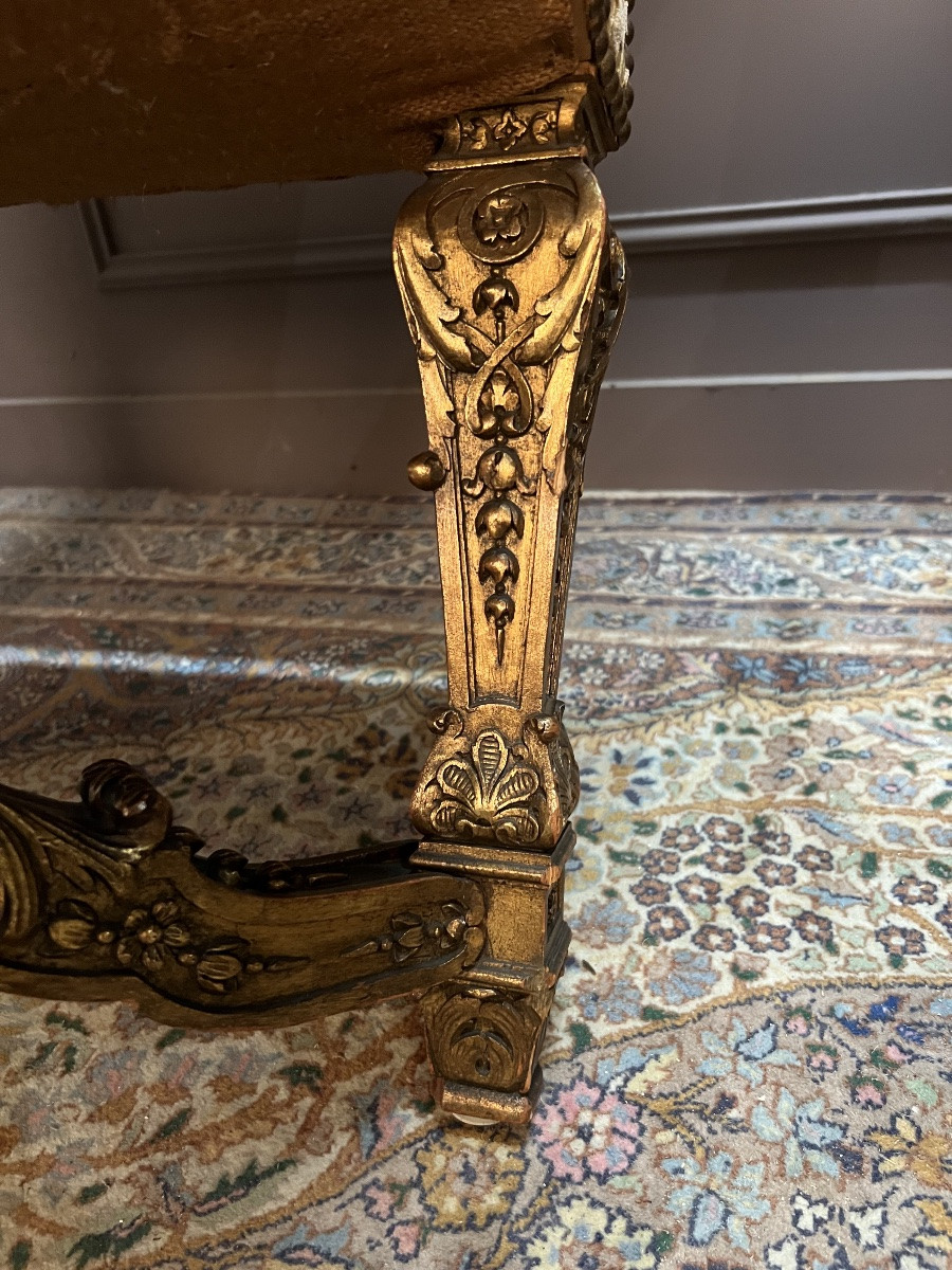 Pair Of Louis XIV Armchairs In Gilded Wood-photo-4