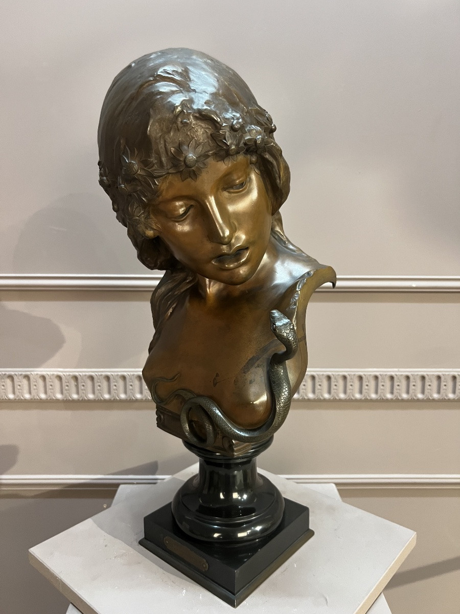 “cleopatra” Bronze Bust Signed Isodore De Rudder-photo-2