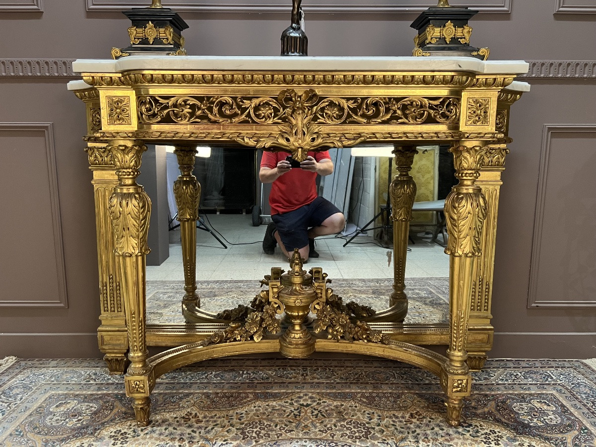 Louis XVI Style Gilded Wood Console Table-photo-2