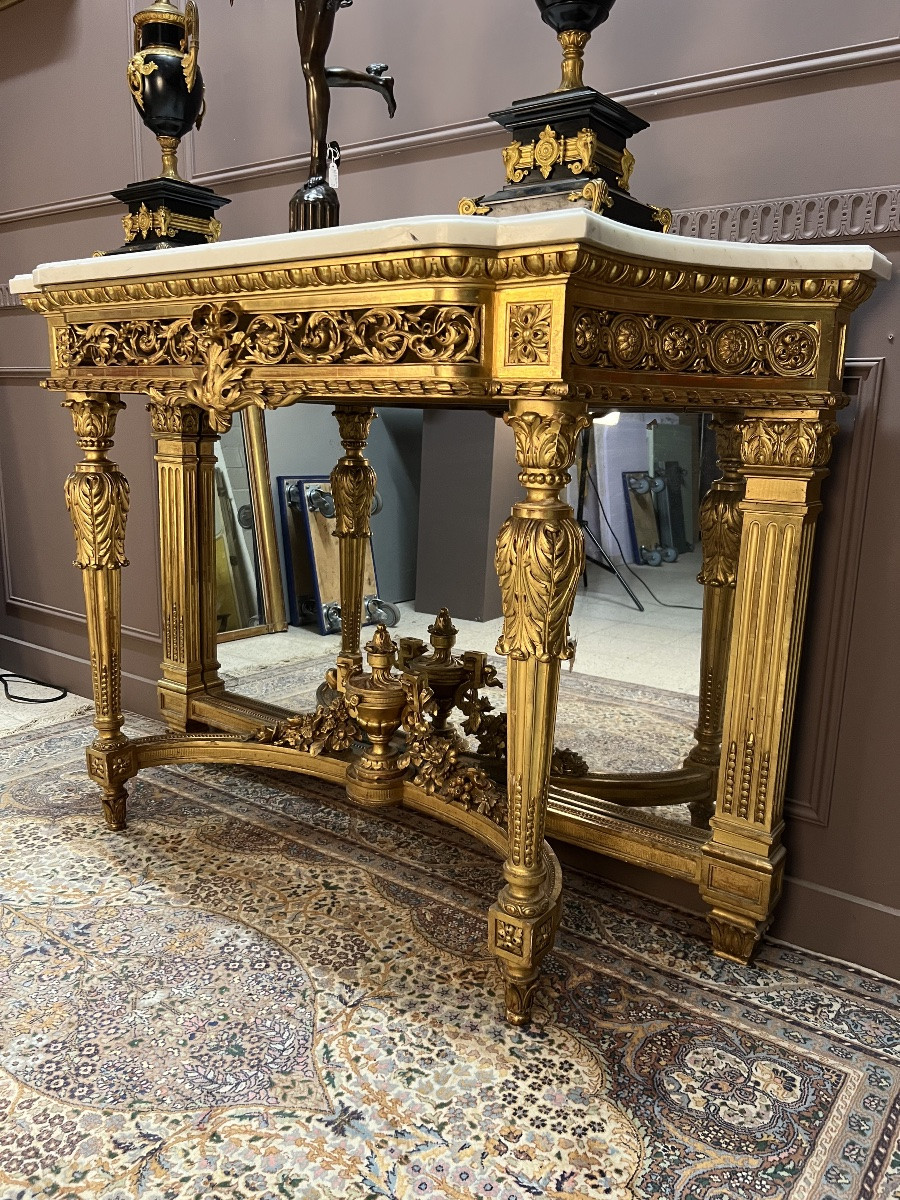 Louis XVI Style Gilded Wood Console Table-photo-3