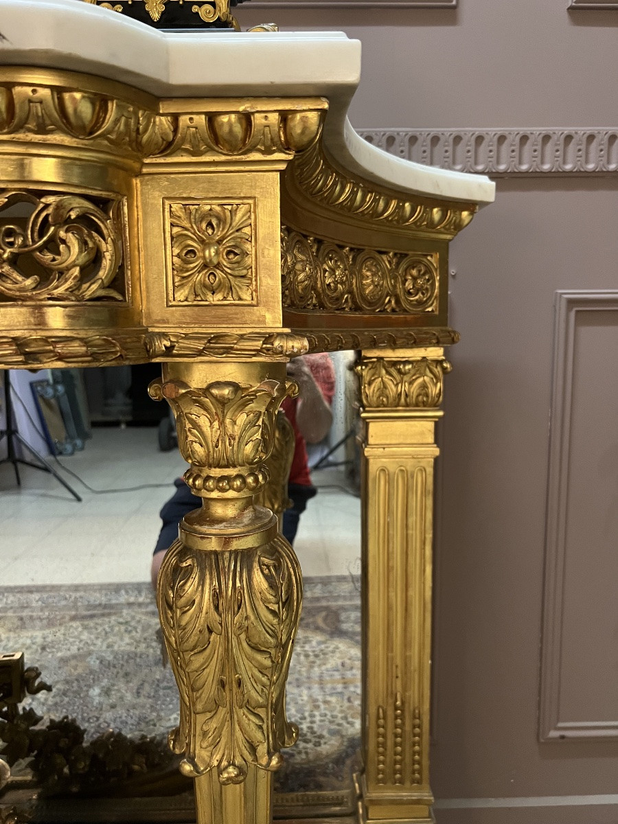Louis XVI Style Gilded Wood Console Table-photo-2