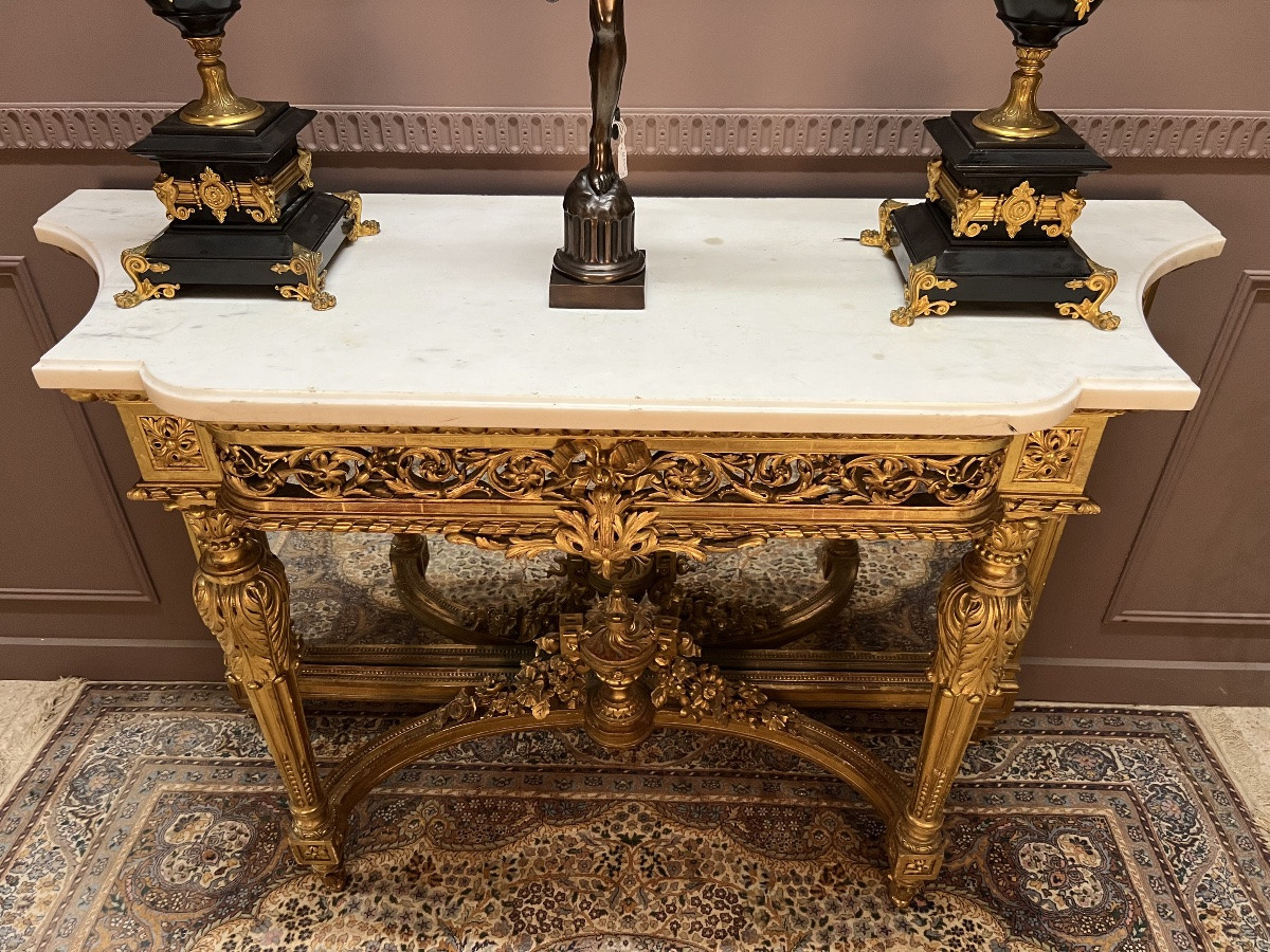 Louis XVI Style Gilded Wood Console Table-photo-7