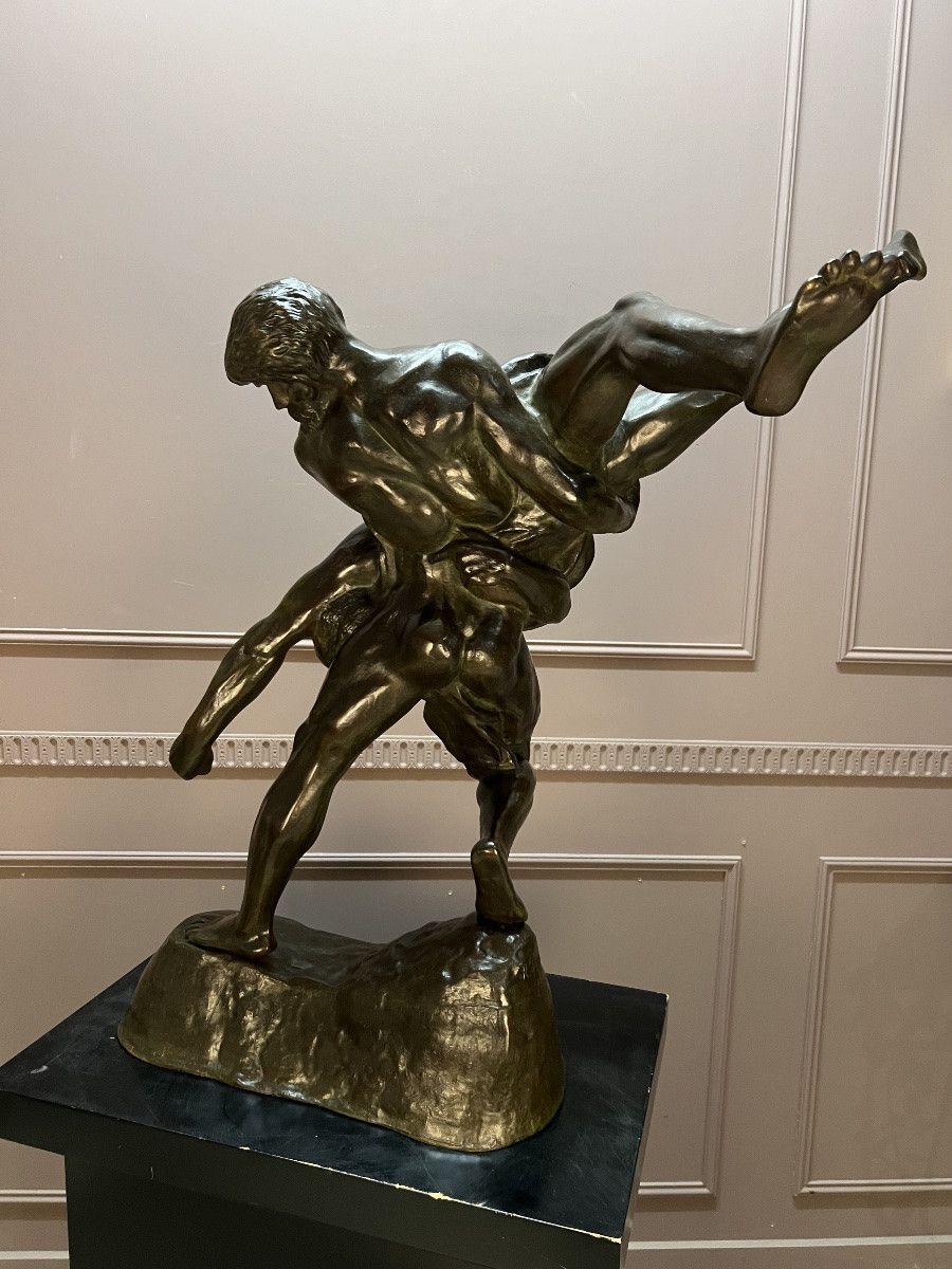 Grand bronze les lutteurs de Jef Lambeaux-photo-4