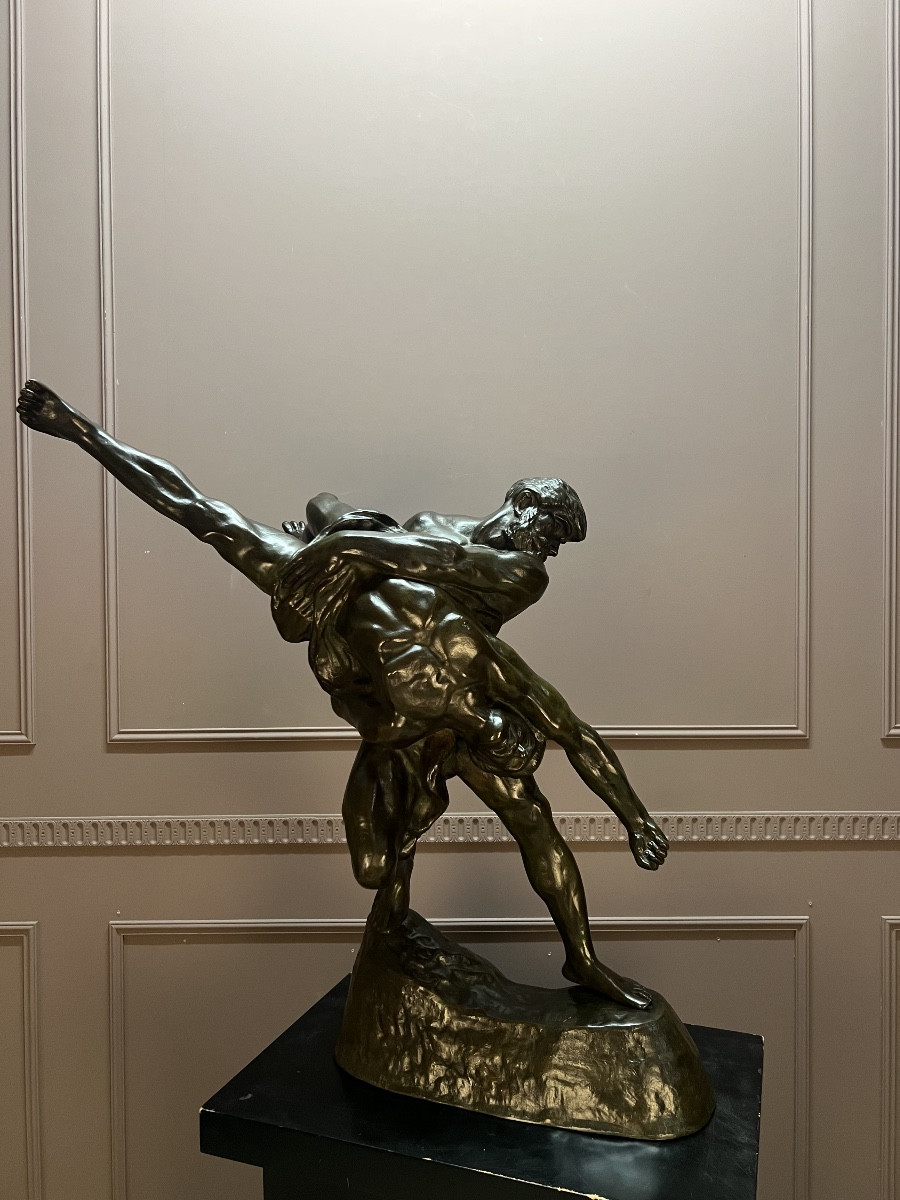 Grand bronze les lutteurs de Jef Lambeaux