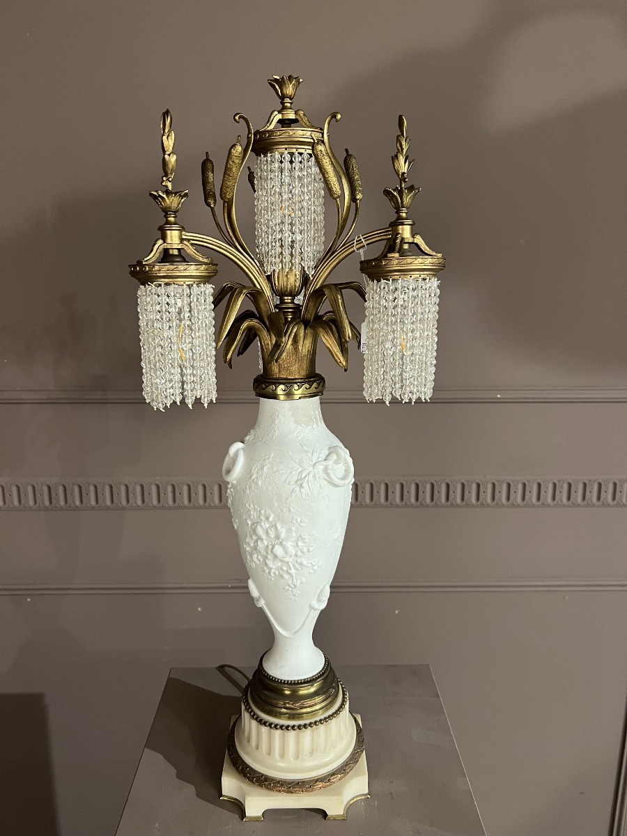 Lampe en biscuit et bronze de style Art Nouveau-photo-2