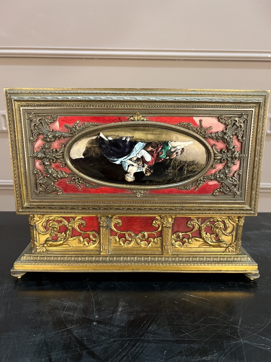 Boite à bijoux en bronze doré et porcelaine de limoges XIXème-photo-4