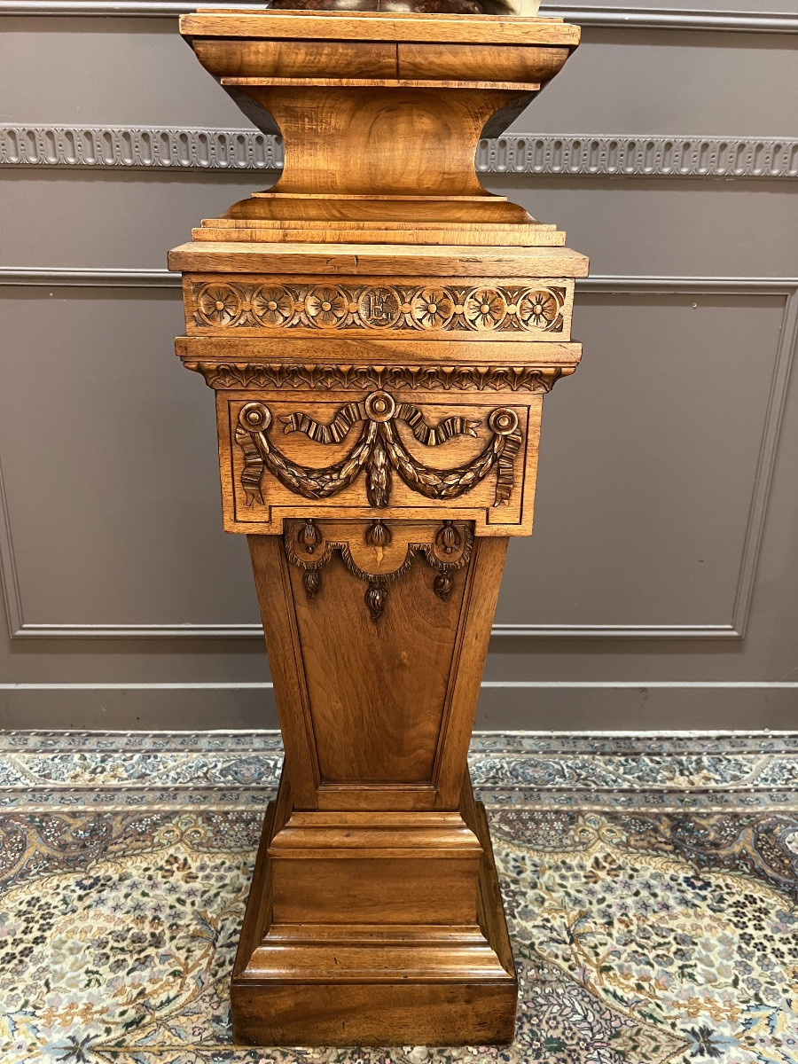 White Marble Bust Signed J. Bourgeot, 1887 On A Louis XV Style Carved Walnut Column-photo-3