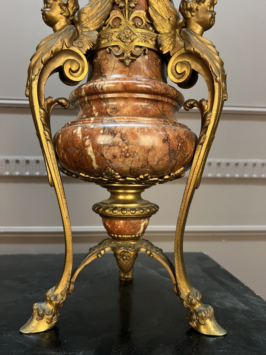 Pair Of Large Marble And Gilt Bronze Vases, 19th Century-photo-1