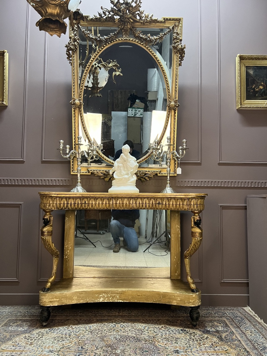 Console d’époque Empire en bois sculpté et doré – Italie, début XIXÈME -photo-2