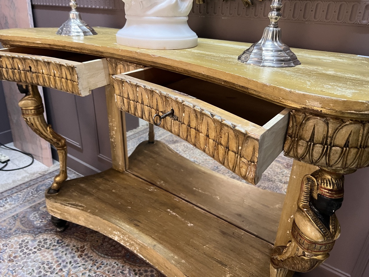 Console d’époque Empire en bois sculpté et doré – Italie, début XIXÈME -photo-3
