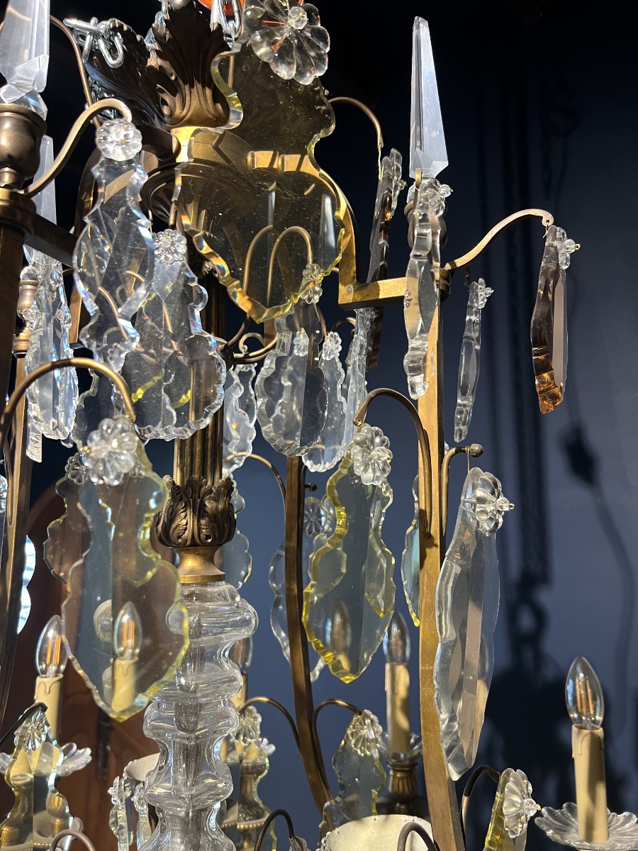 Large Crystal And Bronze Cage Chandelier – Louis XVI Style – 19th Century. Height: 130 Cm – 28 In-photo-2