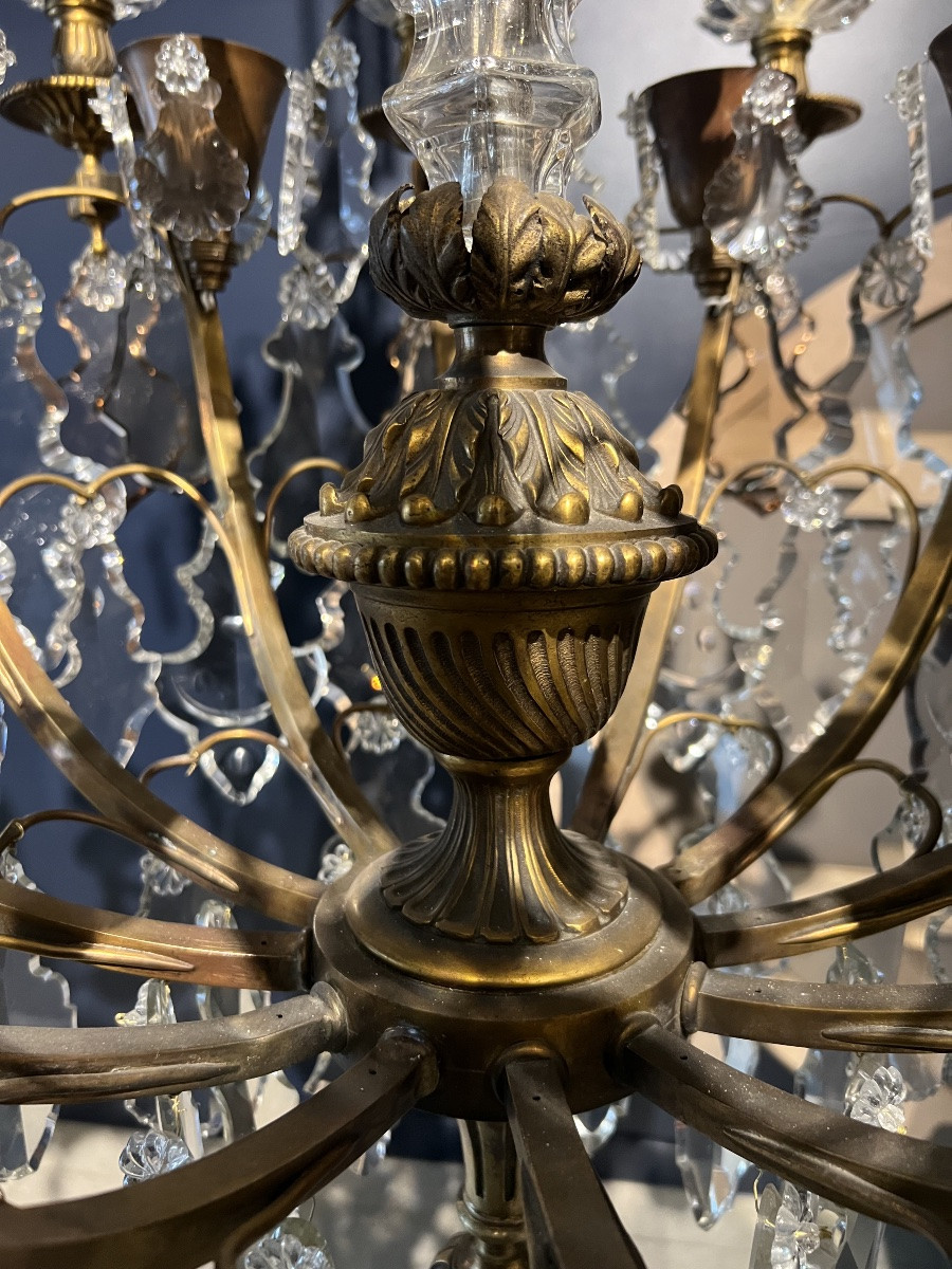 Large Crystal And Bronze Cage Chandelier – Louis XVI Style – 19th Century. Height: 130 Cm – 28 In-photo-4