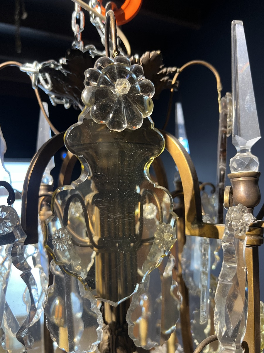 Large Crystal And Bronze Cage Chandelier – Louis XVI Style – 19th Century. Height: 130 Cm – 28 In-photo-7