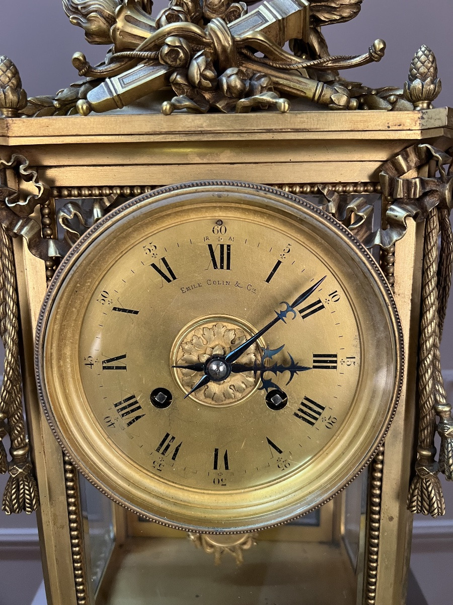 Gilt Bronze Cage Clock – Signed E. Colin & Cie – 19th Century-photo-4