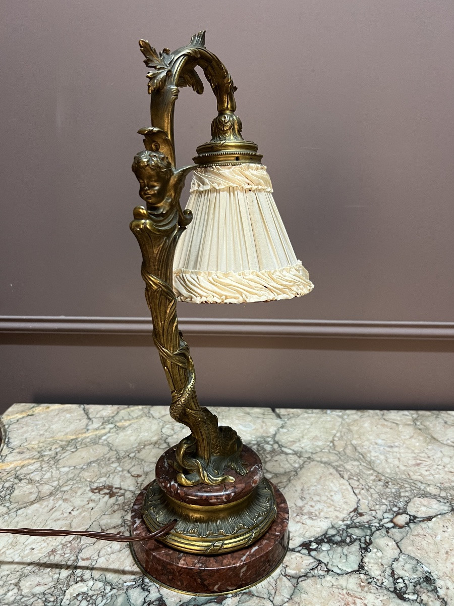 A Louis XV Style Desk Lamp, In The Style Of Léon Messagé, In Gilt Bronze And Marble, Circa-photo-3
