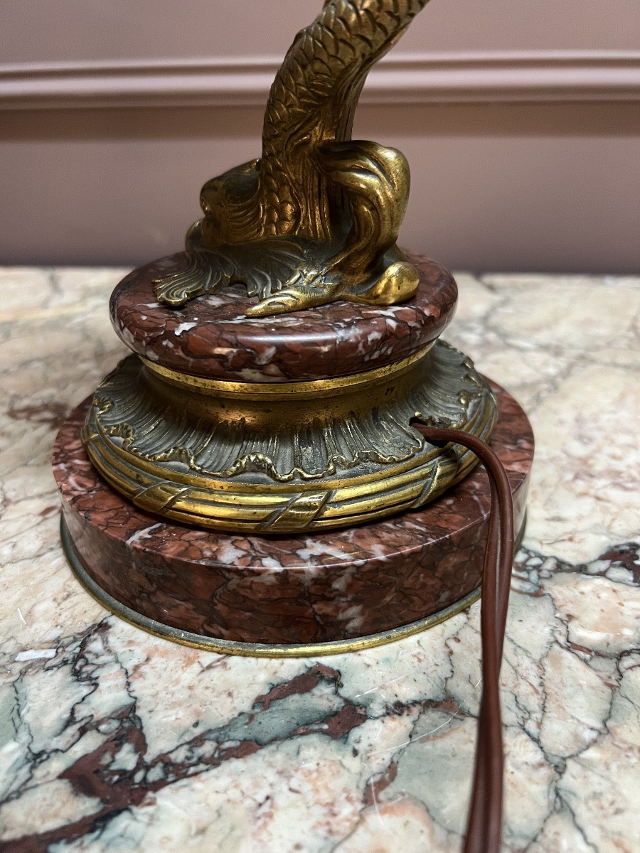A Louis XV Style Desk Lamp, In The Style Of Léon Messagé, In Gilt Bronze And Marble, Circa-photo-1